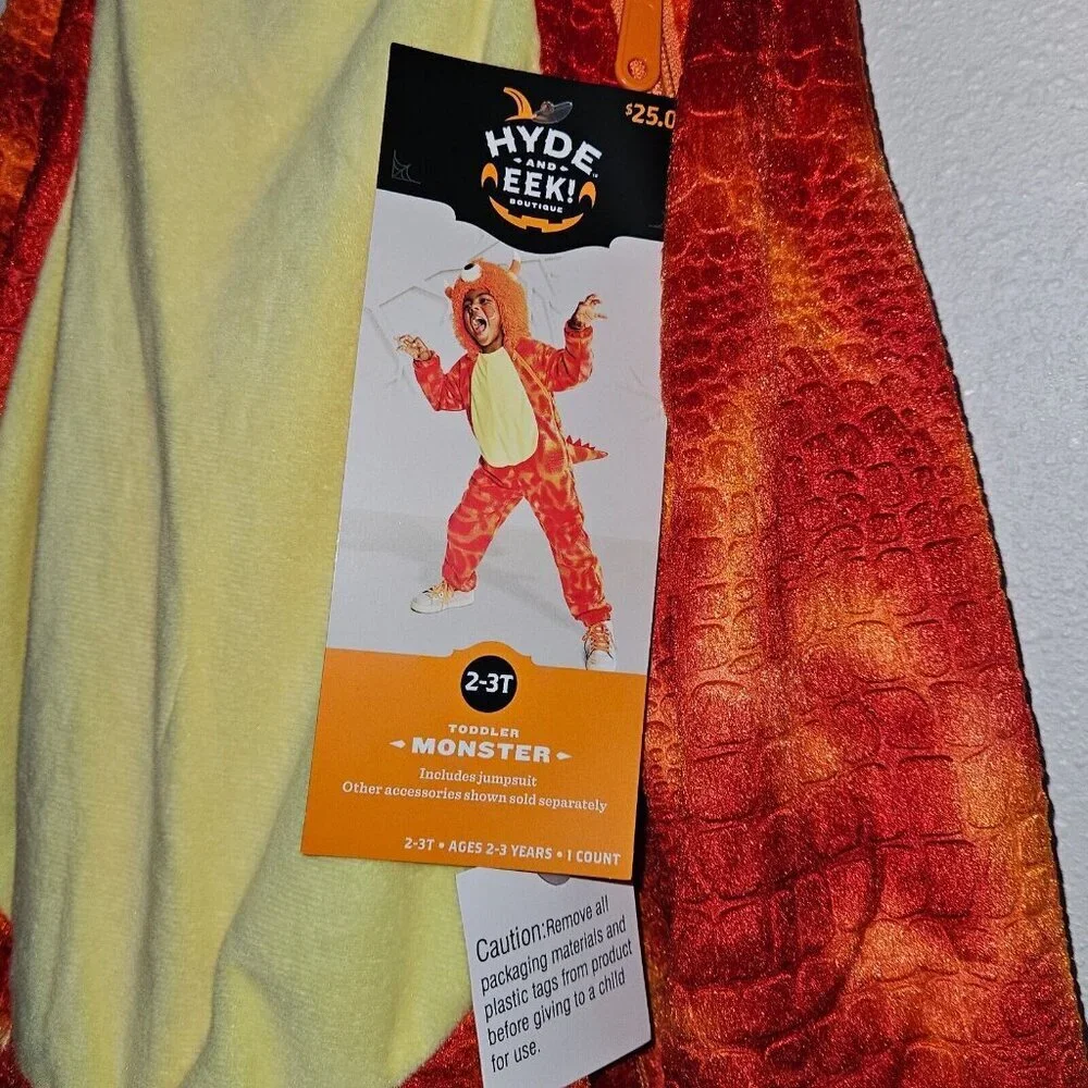 NEW Orange Monster Halloween Costume Toddler 2-3T Hooded Jumpsuit Hyde & Eek